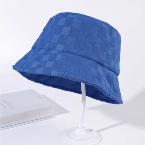 Bright Blue Checkerboard Pattern Velvet Bucket Hat OS New